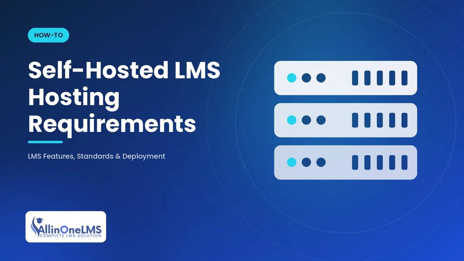 Illustration of server rack with learner-count dial, representing lms hosting requirements