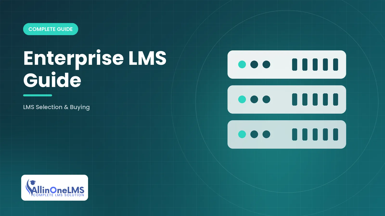 Illustration of stacked servers on a blueprint grid, representing an enterprise lms guide