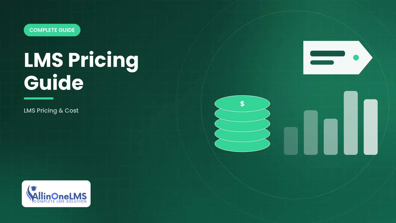 Illustration of price tags on a stacked bar chart, representing lms pricing